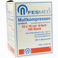 Mullkompressen Unsteril 10x10 Es 8f  100 Stück - ab 4,70 €