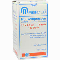 Mullkompressen Unsteril 7.5x7.5 Es 8f  100 Stück - ab 3,18 €