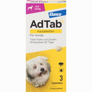Adtab 112 Mg Kautabletten für Hunde (2. 5- 5. 5 Kg) 3 Stück - ab 24,09 &euro;