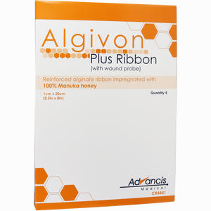 Algivon Plus Ribbon 1x20cm Alginat- Tamp Manukahoni Wundgaze 5 Stück - ab 90,80 €
