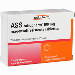 Ass- Ratiopharm 100 Mg Magensaftresistente Tablette Tabletten 100 Stück