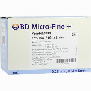 Bd Micro Fine + 8 Nadeln 0. 25x8mm WESTEN PHARMA 100 Stück - ab 17,76 €