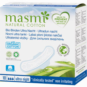 Bio Binden Ultra Nacht 100% Bio Baumwolle Masmi 10 Stück - ab 3,38 &euro;