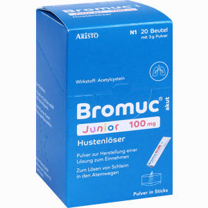 Bromuc Akut Junior 100mg Hustenlöser Pulver in Sticks Lösung  20 Stück - ab 1,47 €