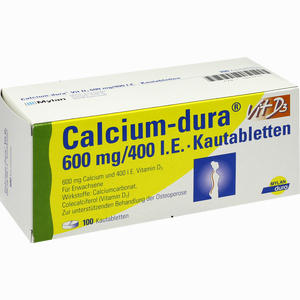 Calcium- Dura Vit D3 600mg/400 I.e. Kautabletten 100 Stück Calcium- Dura Vit D3 600mg/400 I.e. Kautabletten 100 Stück