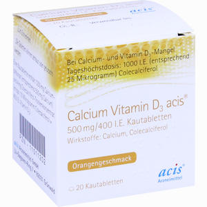 Calcium Vitamin D3 Acis 500mg/400 I.e. Kautabletten  20 Stück - ab 0,00 &euro;