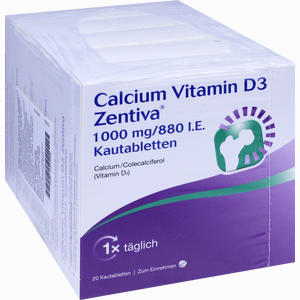 Calcium Vitamin D3 Zentiva 1000mg/880 I.e. Kautabletten 100 Stück - ab 23,90 €