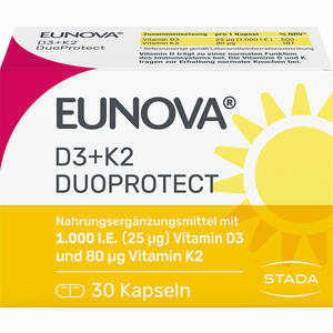 Eunova Duoprotect D3+k2 1.000 I.e./80µg Kapseln  30 Stück Eunova Duoprotect D3+k2 1.000 I.e./80µg Kapseln  30 Stück
