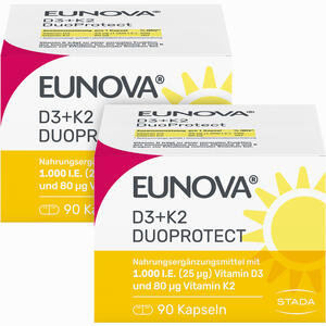 Eunova Duoprotect D3+k2 1000ie/80ug Kombi Kapseln 2 x 90 Stück - ab 22,11 €
