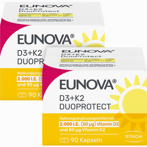 Eunova Duoprotect D3+k2 2000ie/80ug Kombi Kapseln 2 x 90 Stück - ab 27,58 €