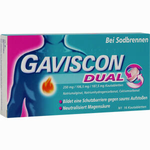 Gaviscon Dual 250mg/106.5mg/187.5mg Kautabletten  16 Stück - ab 4,19 €