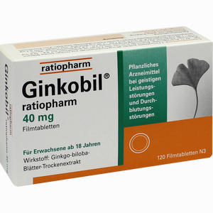 Abbildung von Ginkobil- Ratiopharm 40mg Filmtabletten  120 Stück Abbildung von Ginkobil- Ratiopharm 40mg Filmtabletten  120 Stück