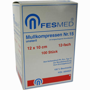 Mullkompressen Gr. 15 Unsteril 12- Fach 10 X 12cm  100 Stück - ab 15,94 &euro;