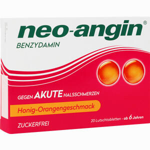Neo- Angin Benzydamin gegen Akute Halsschmerzen Honig- Orangengeschmack Lutschtabletten 20 Stück Neo- Angin Benzydamin gegen Akute Halsschmerzen Honig- Orangengeschmack Lutschtabletten 20 Stück