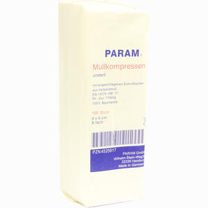 Param Mullkompressen Unsteril 8- Fach 5 X 5cm  Param GmbH 100 Stück - ab 1,94 &euro;