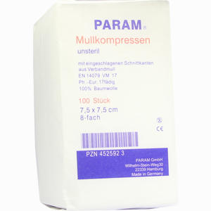 Param Mullkompressen Unsteril 8- Fach 7,5 X 7,5cm  Param GmbH 100 Stück - ab 3,00 &euro;