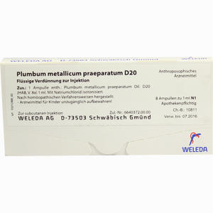 Plumbum Met Praep D20 Ampullen 8 x 1 ml - ab 0,00 &euro;