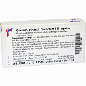 Quercus äth. Dec. 1% Zäpfchen 10 Stück - ab 0,00 &euro;