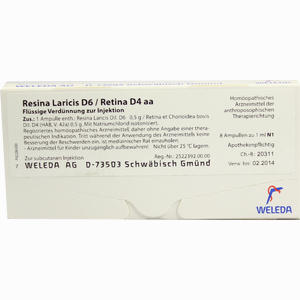 Resina Laricis D 6/Retina D4 Aa Ampullen 8 x 1 ml - ab 40,61 €