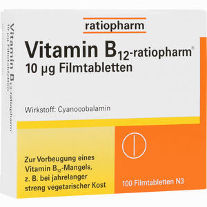 Vitamin- B12- Ratiopharm 10ug Filmtabletten  100 Stück - ab 0,00 €