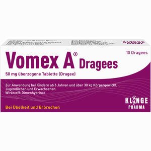 Vomex A Dragees 50 Mg überzogene Tablette (dragee) Tabletten 10 Stück - ab 3,28 €