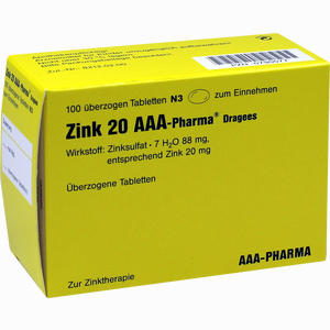 Zink 20 Aaa- Pharma Dragees  100 Stück - ab 14,40 €